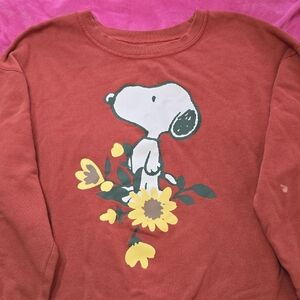 Peanuts Rust Sweatshirt with Snoopy and Sunflowers